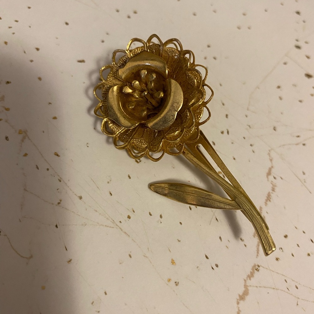 Vintage Gold Tone Flower Hair Clip